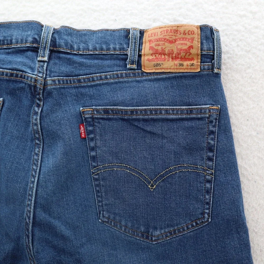 Levi's Jeans Men 38x30 Blue 505 Straight Medium Wash Denim Y2K Cowboy Grunge 90s
